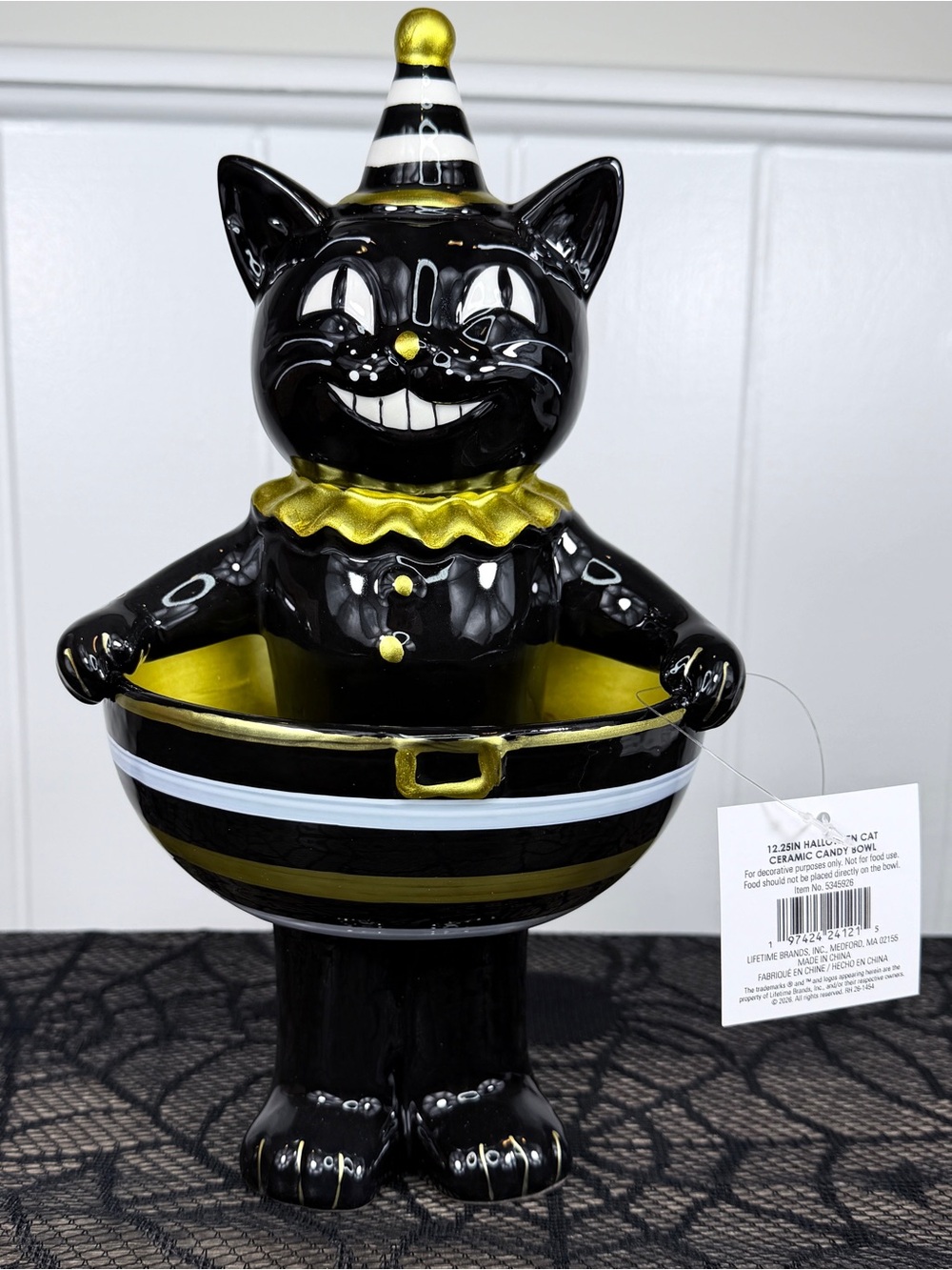 NEW Mikasa 12.25” Black Cat Halloween Candy Bowl